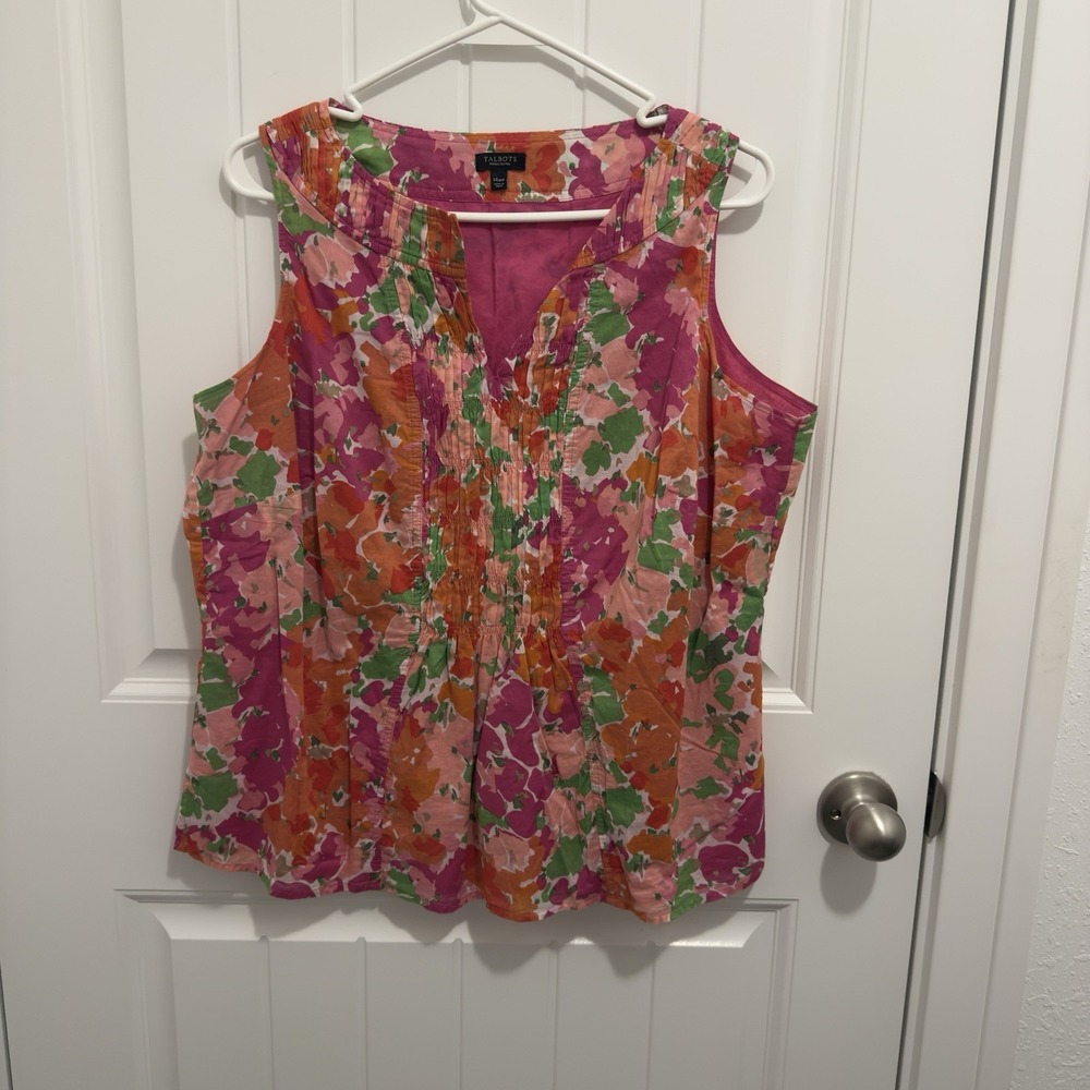 Talbots Women's Petite Bright Floral Tank 100%‎ Cotton Size 14wp